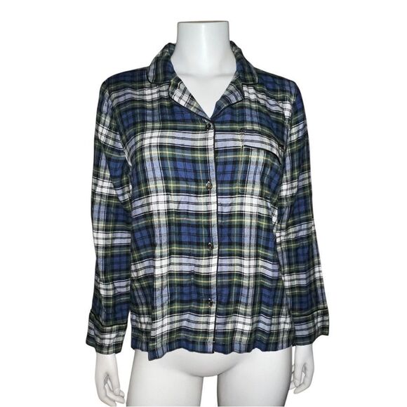 Gap Body Women's Plaid Button Down Pajama Top Blue Green Medium NWT - Picture 1 of 6